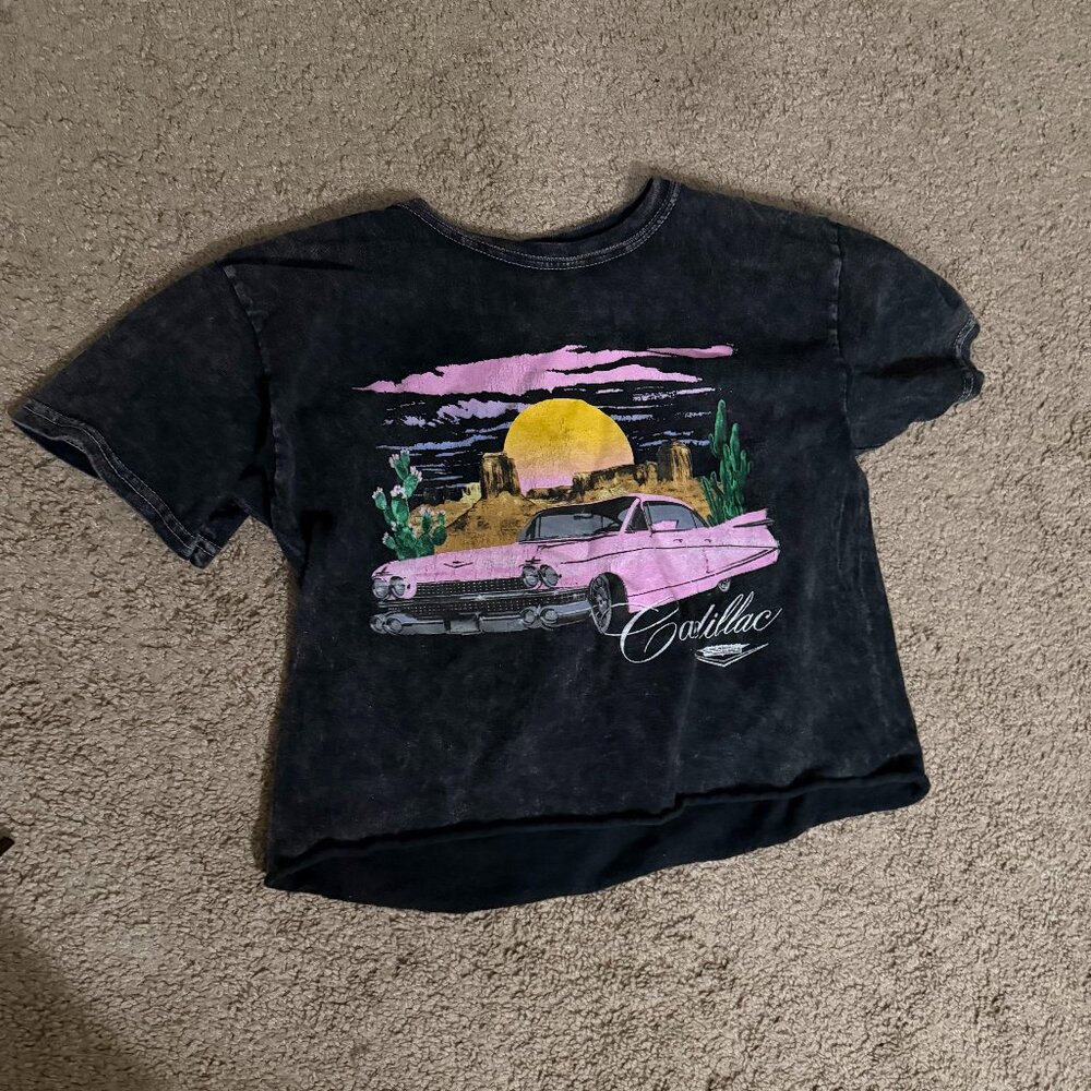 Cadillac GM Licensed Retro Graphic Tee Black Vintage Wash (Small)